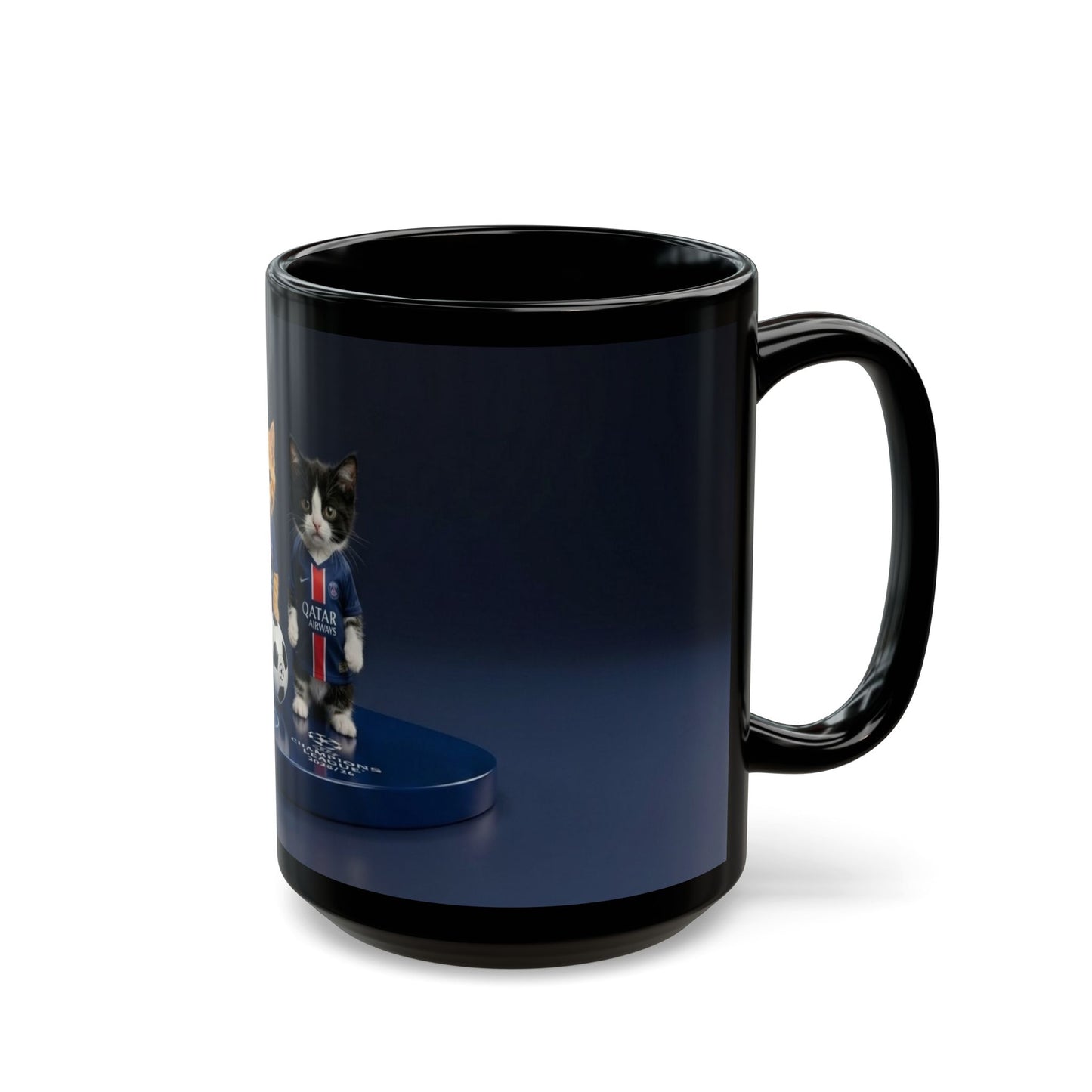 Soccer Cats Black Mug — Cute Football Kit Kittens Coffee Cup (11oz/15oz)