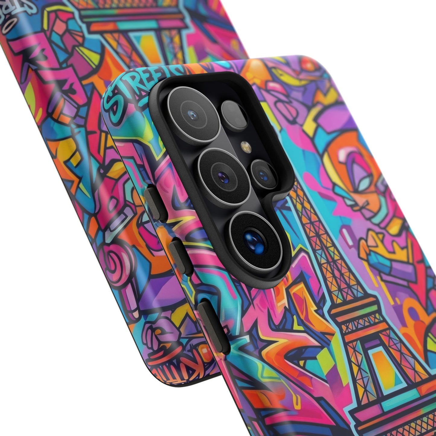 Cat Graffiti Eiffel Phone Case — Colorful Urban Parisian iPhone Cover