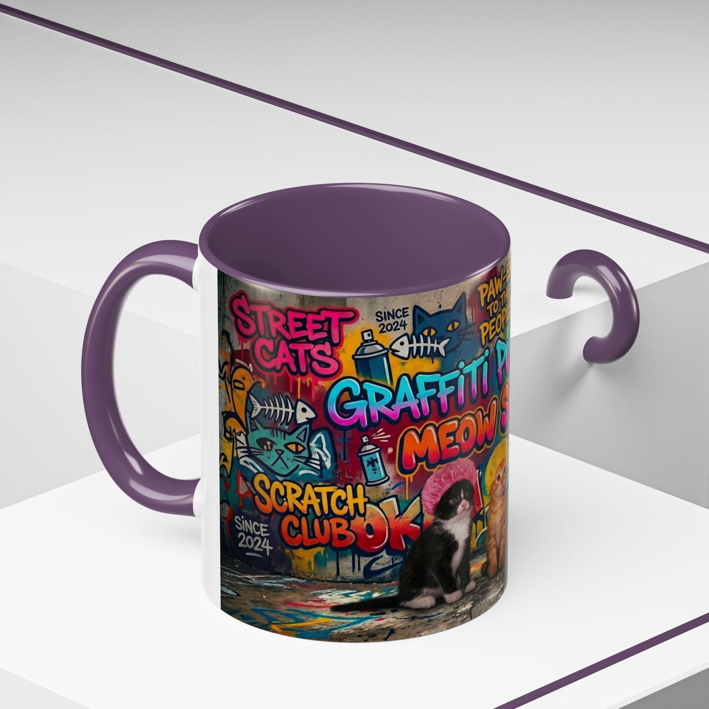 Graffiti Meow Squad Accent Coffee Mug — Cute Kittens ‘Purr-ject’ Street Art Design (11/15oz)