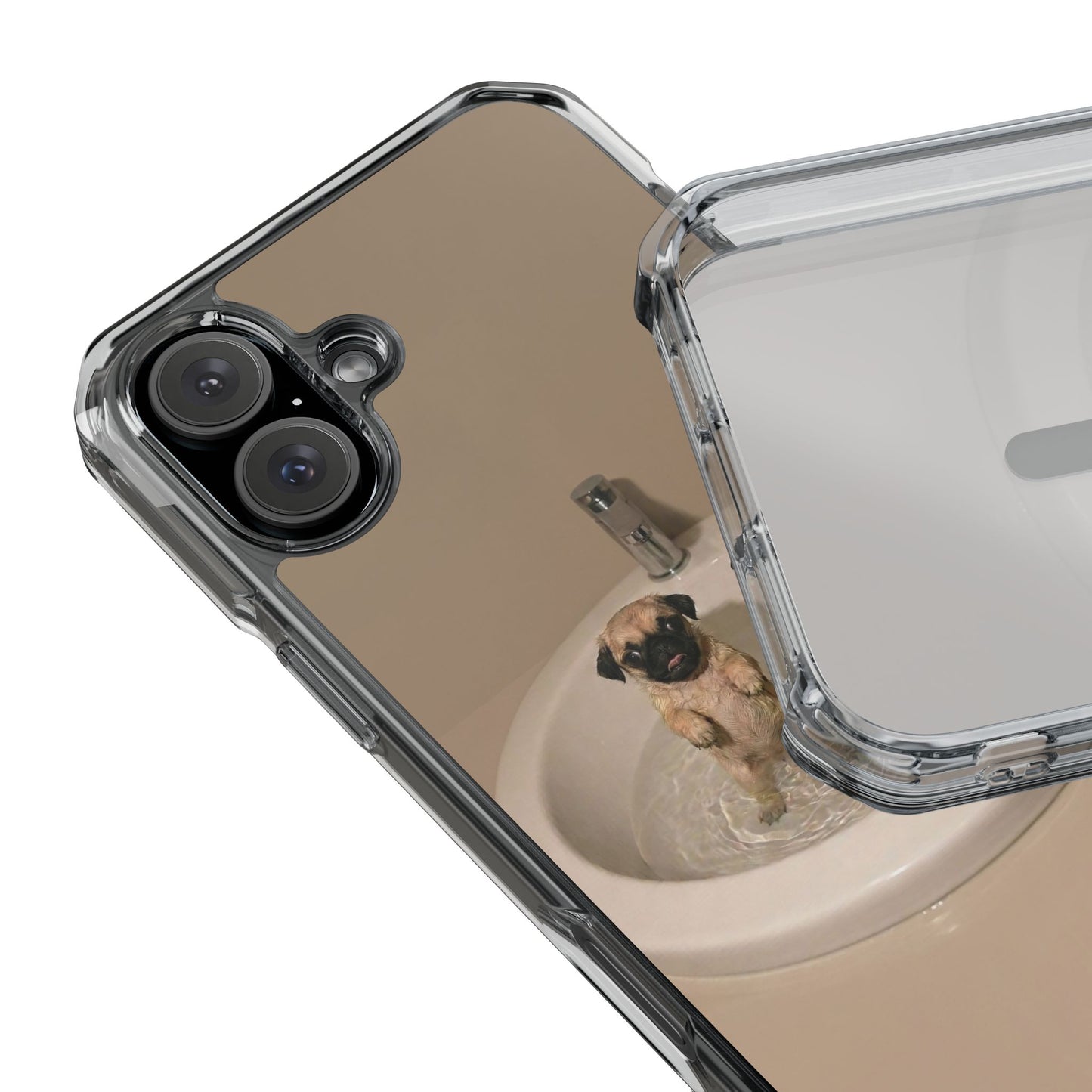 Clear Magnetic Phone Case – Cute Pups in Sink Photo Design