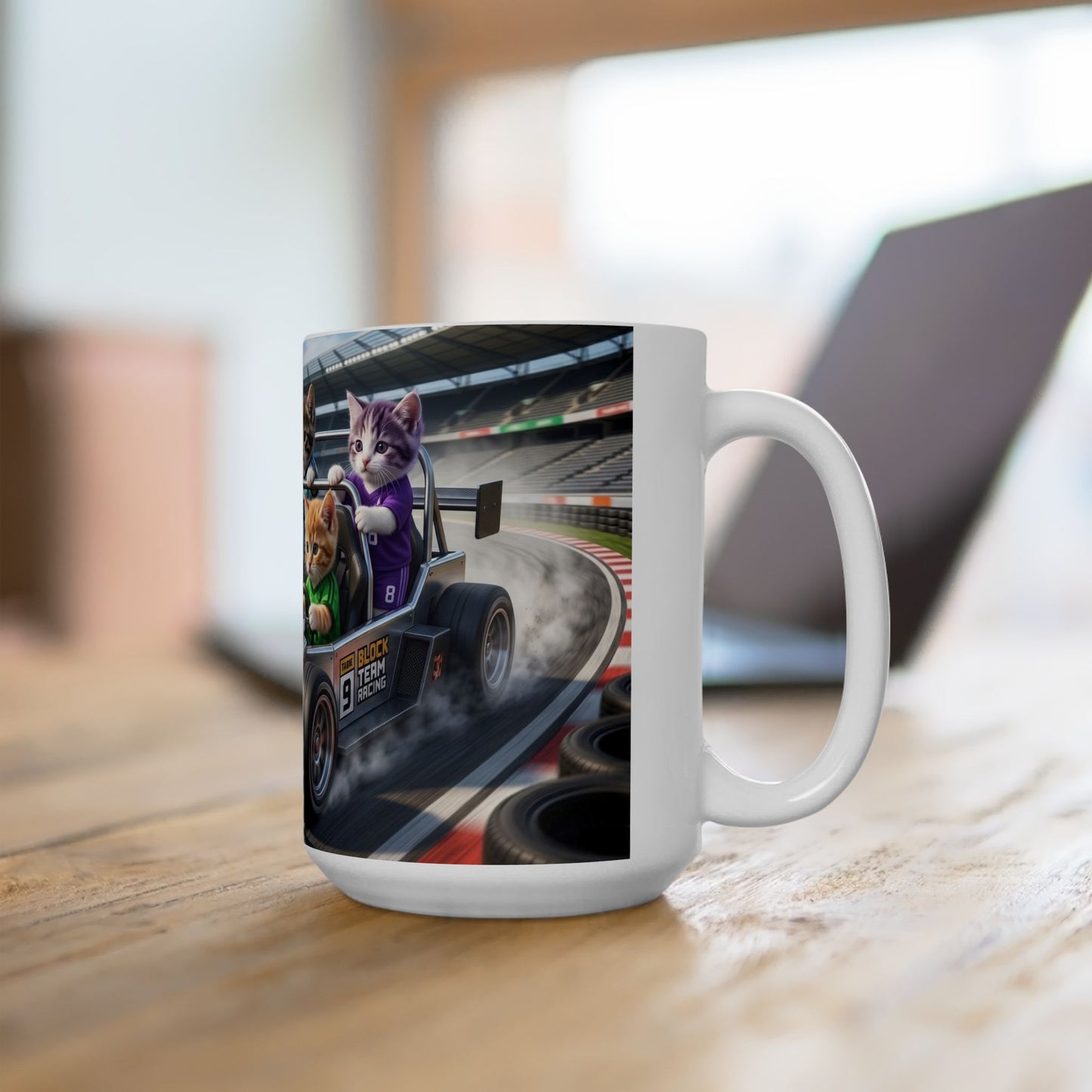 Racing Kittens Ceramic Mug (11oz, 15oz) – Cute Cat Formula Car Coffee Cup