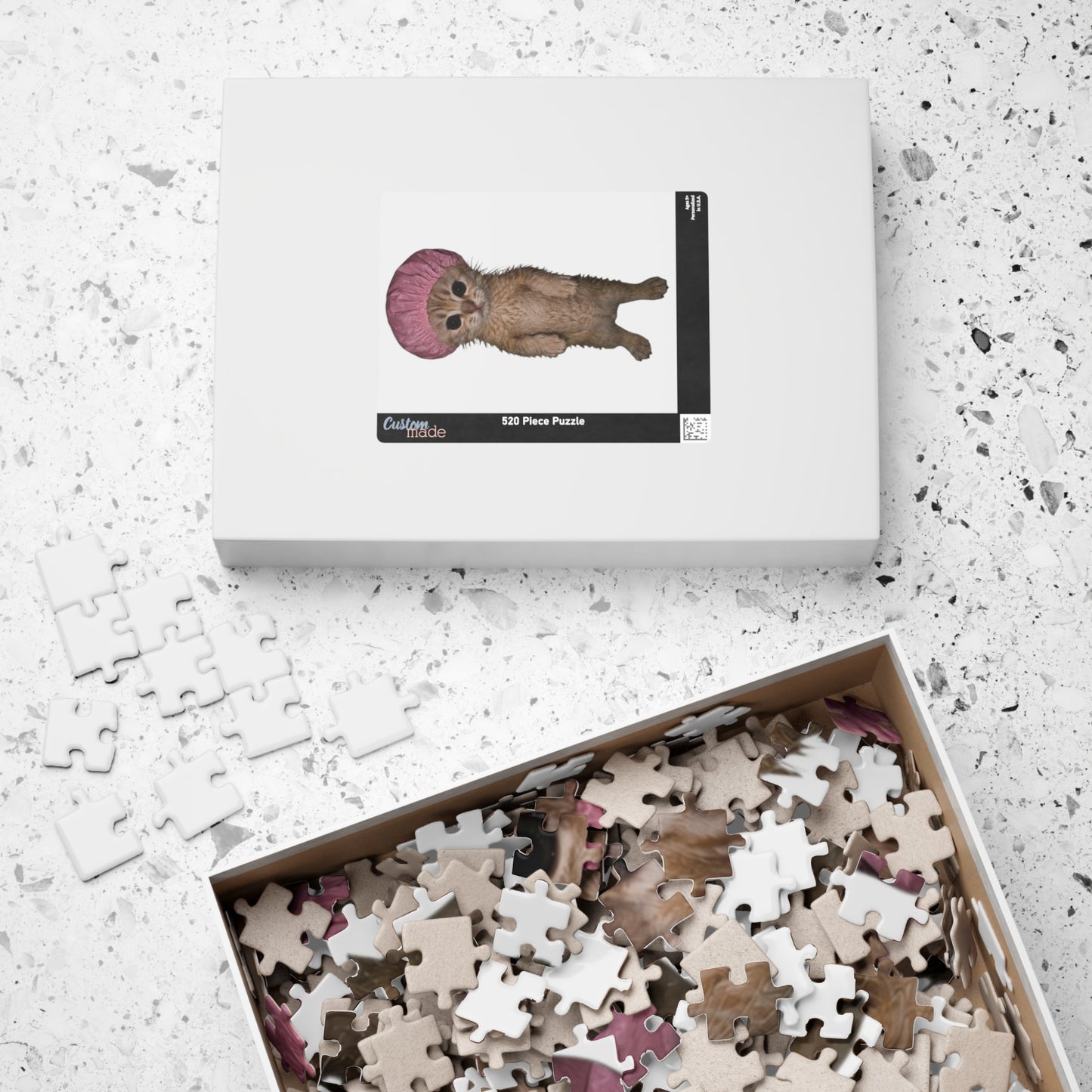 Cute Kitten in Pink Shower Cap Puzzle