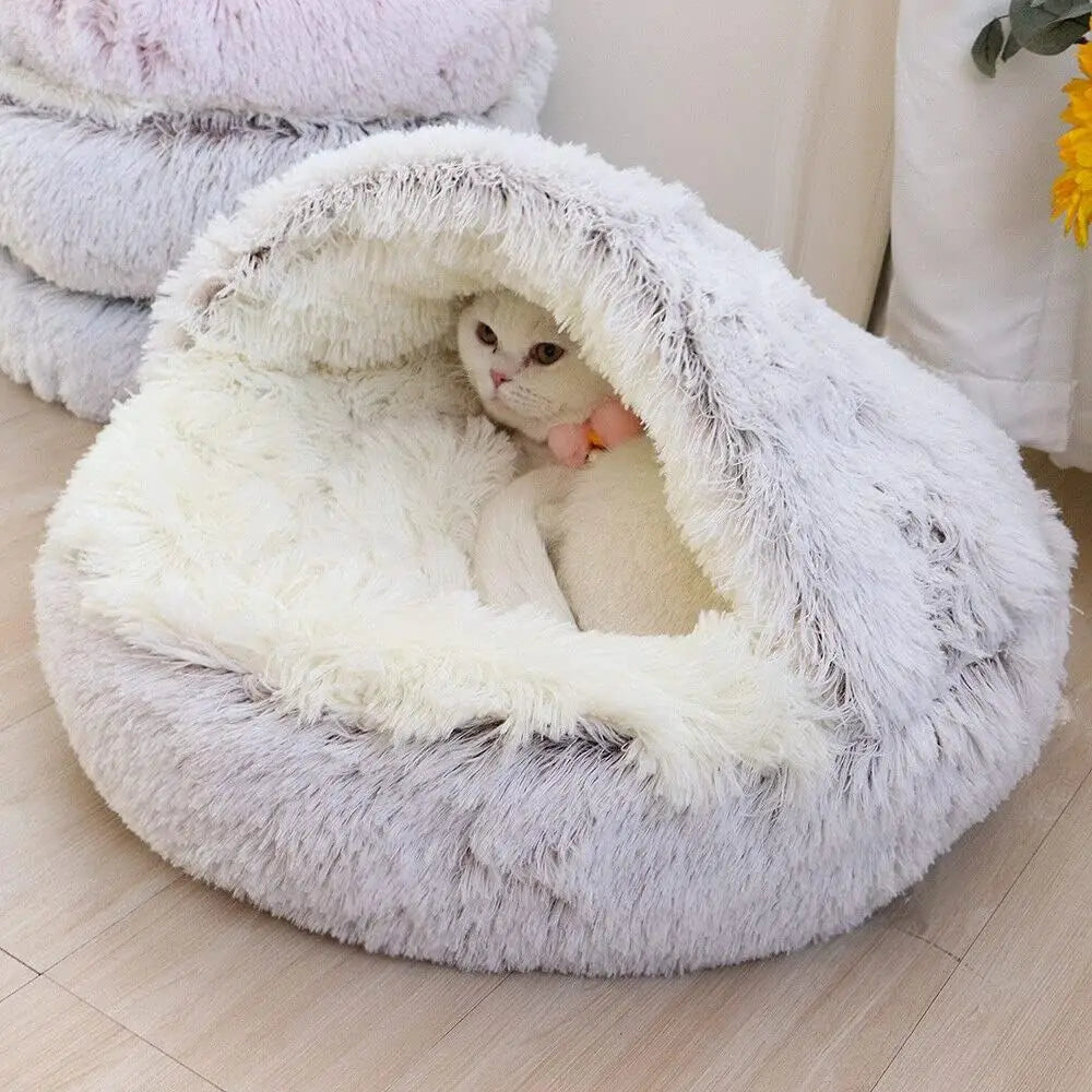 2-in-1 Plush Cave Pet Bed