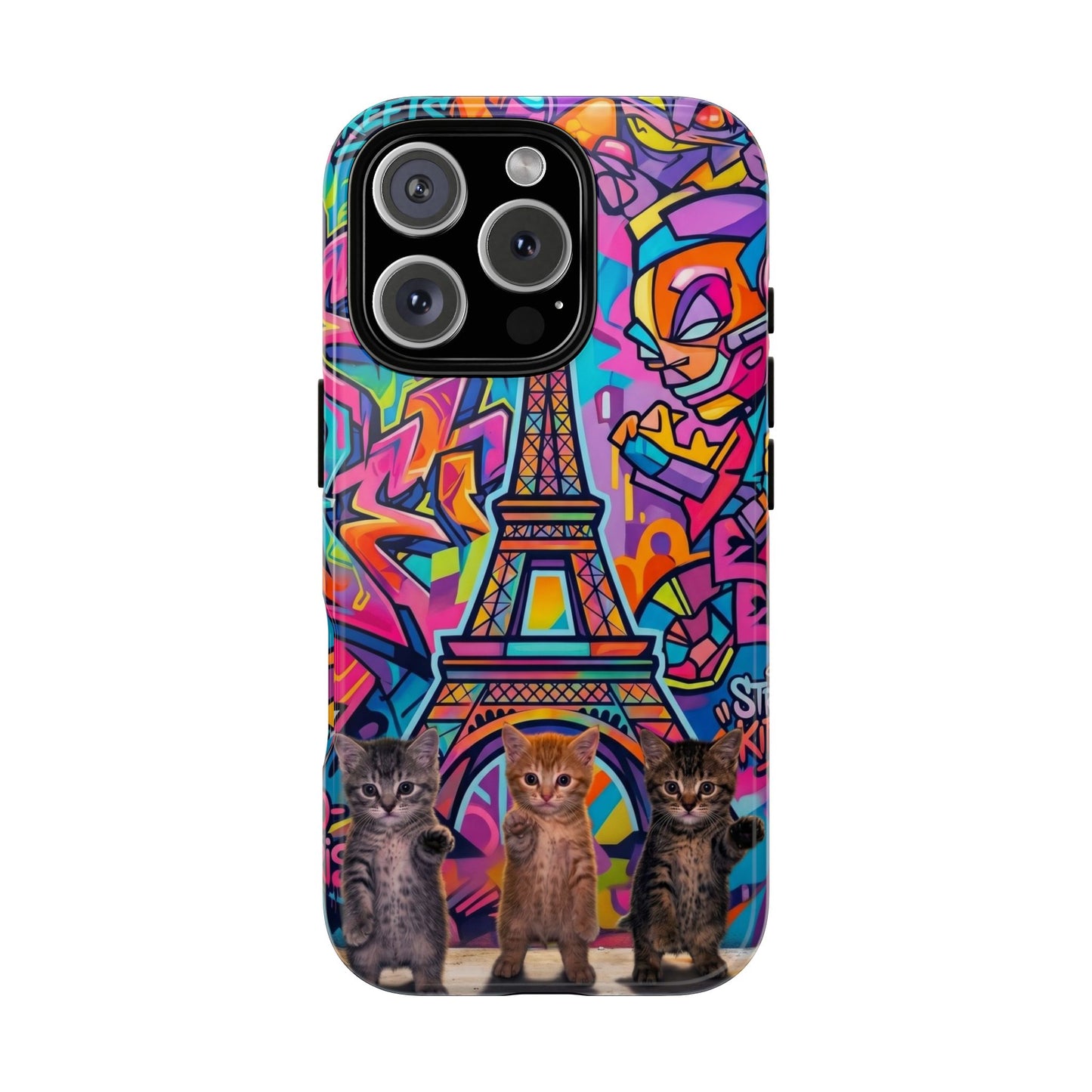 Cat Graffiti Eiffel Phone Case — Colorful Urban Parisian iPhone Cover