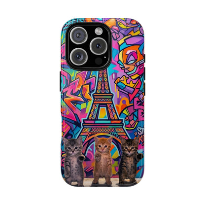 Cat Graffiti Eiffel Phone Case — Colorful Urban Parisian iPhone Cover