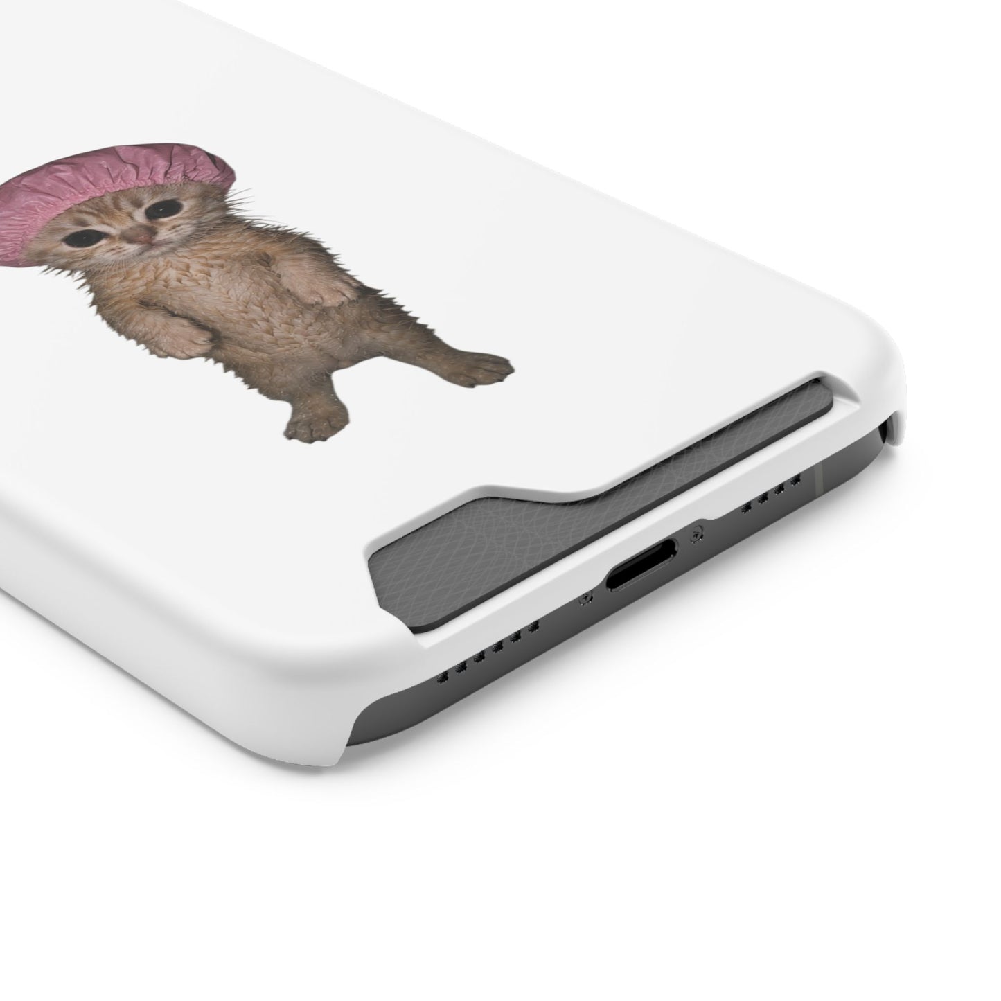 Cute Standing Kitten Cat Shower Cap  Phone Case with Card Holder