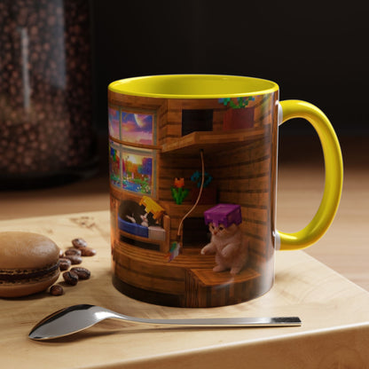 Cozy Cat Tree Accent Coffee Mug — Cute Kitten Window Scene (11/15 oz)