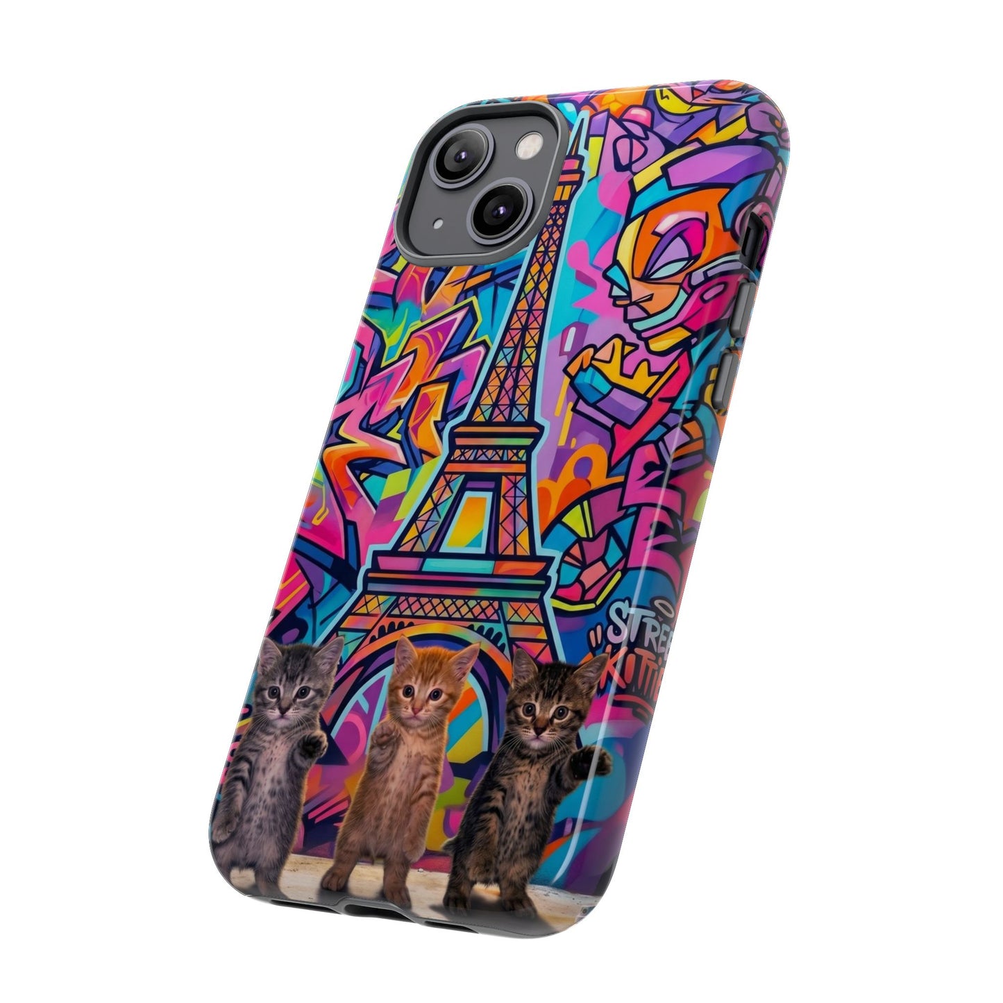 Cat Graffiti Eiffel Phone Case — Colorful Urban Parisian iPhone Cover
