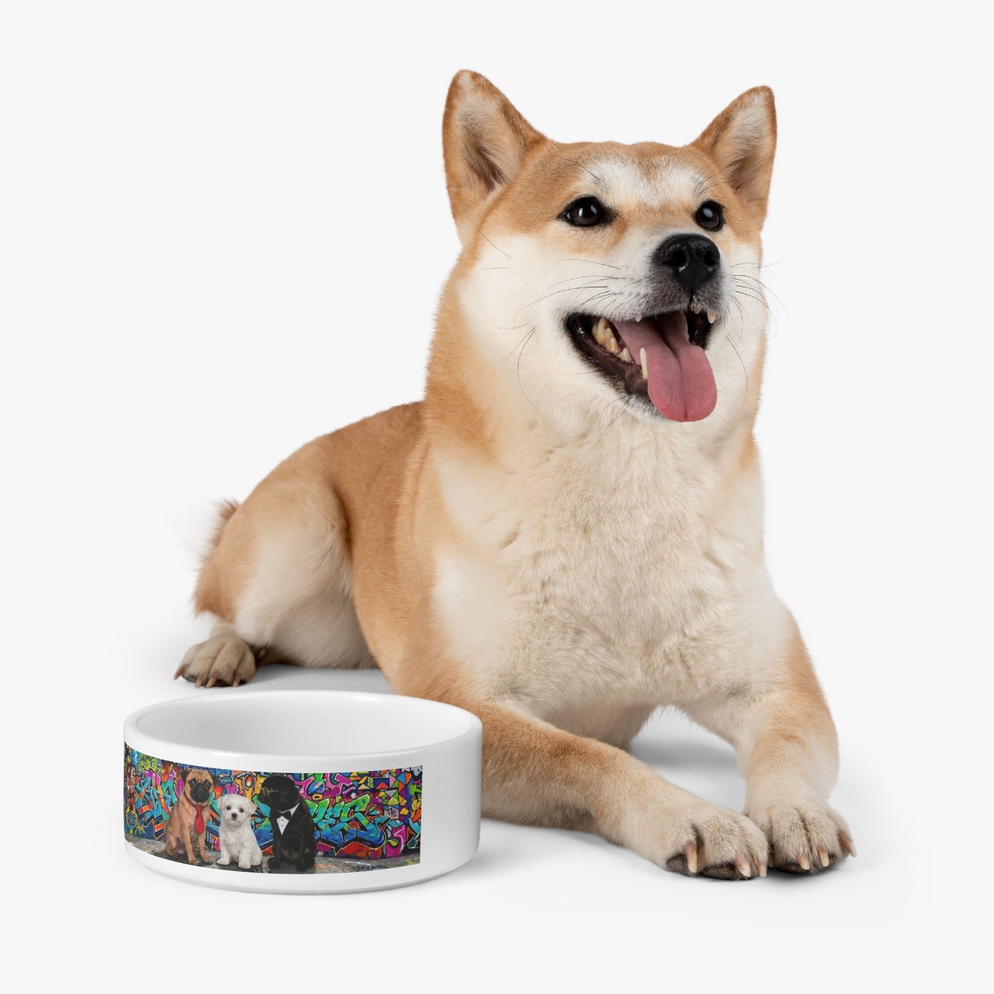 Dog Lover Ceramic Pet Bowl — Colorful Graffiti Puppies Design
