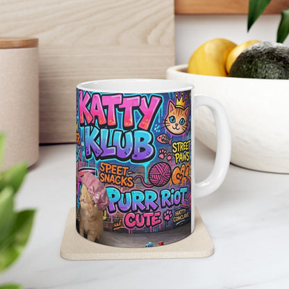 Kitten Crew Ceramic Mug — Colorful Street Art Cat Design (11oz/15oz)