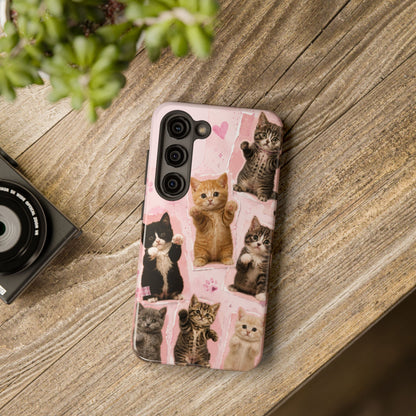 Cute Kittens Tough Phone Case — Pink Paw Print Protective Phone Cover