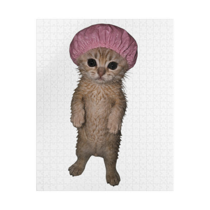 Cute Kitten in Pink Shower Cap Puzzle
