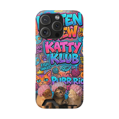 Cat Crew Katty Klub Phone Card Case — Cute Graffiti Kitten Wallet Phone Case