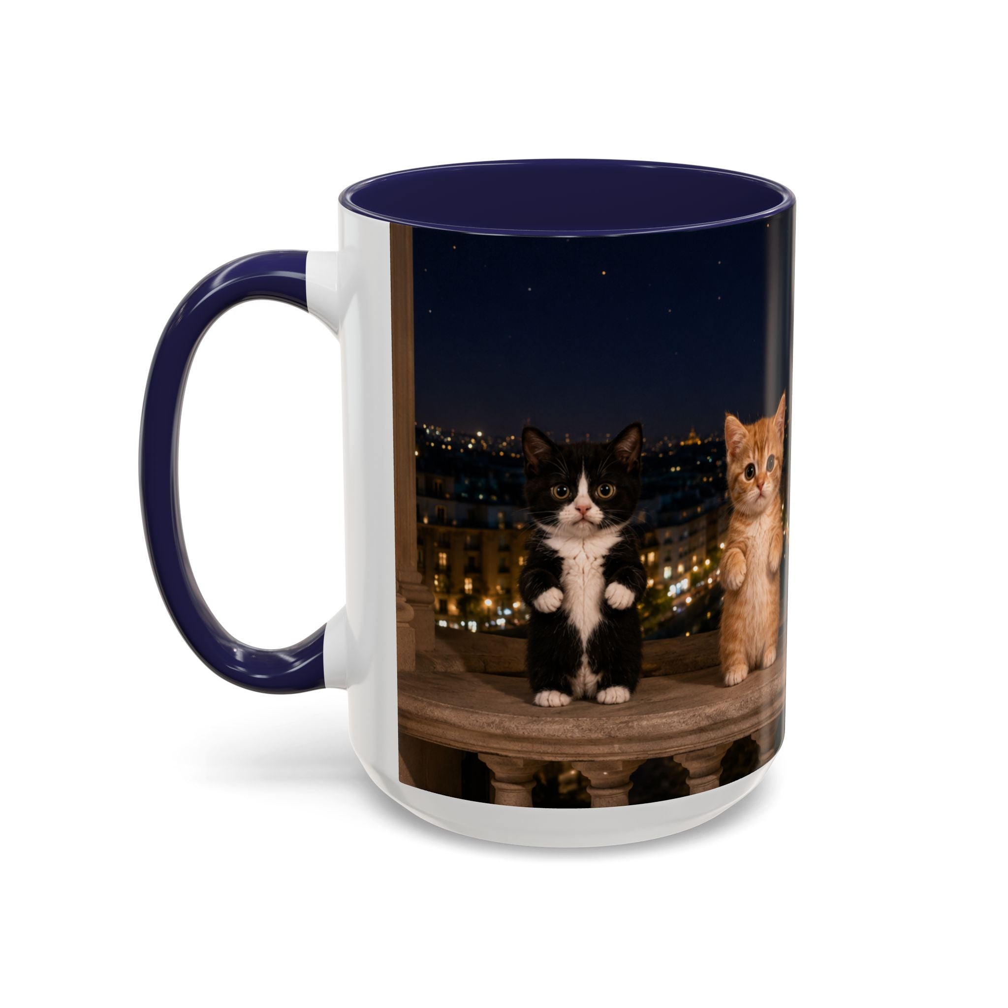 Paris Kittens Coffee Mug — Cute Cat Nightscape Accent Mug (11/15 oz)