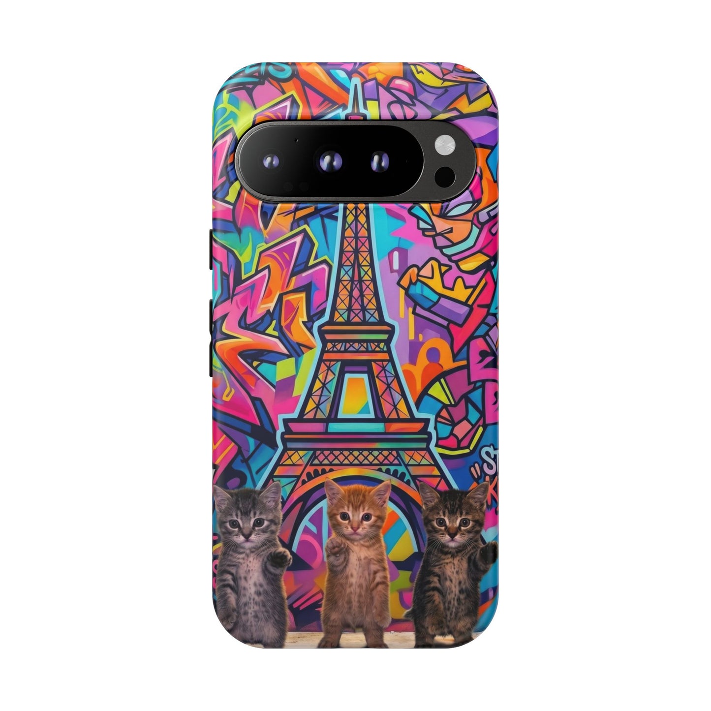 Cat Graffiti Eiffel Phone Case — Colorful Urban Parisian iPhone Cover