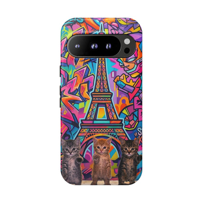 Cat Graffiti Eiffel Phone Case — Colorful Urban Parisian iPhone Cover