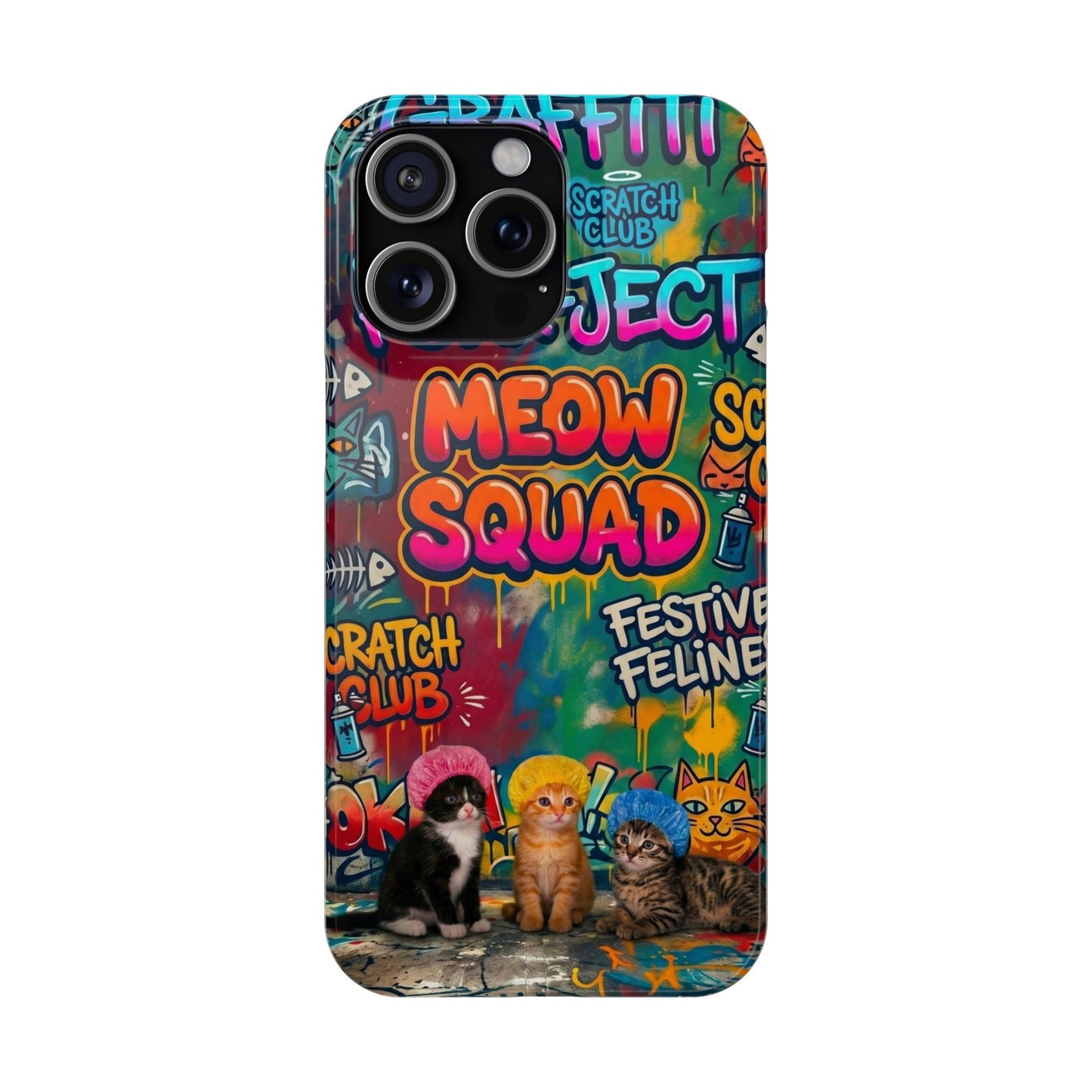 Meow Squad Graffiti Phone Case — Colorful Cat Crew Slim Case