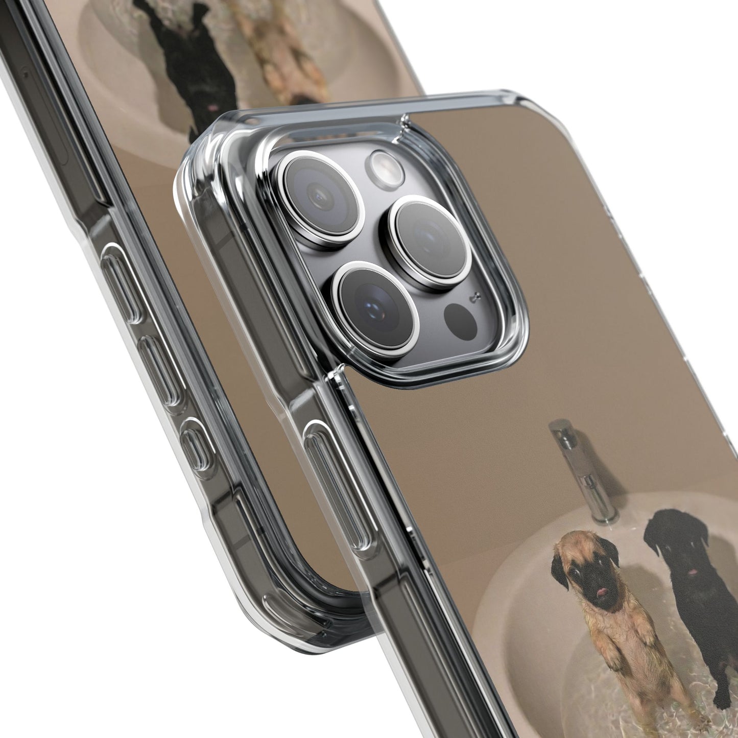 Clear Magnetic Phone Case – Cute Pups in Sink Photo Design