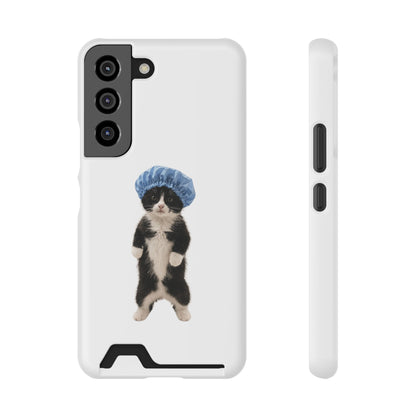 Cute Cat in Shower Cap Slim Phone Case with Card Holder