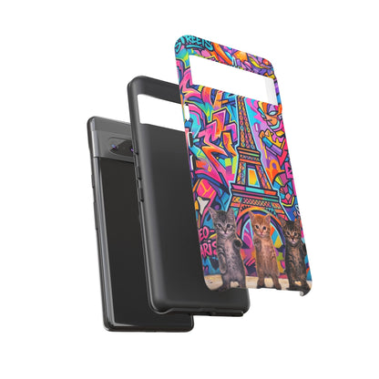 Cat Graffiti Eiffel Phone Case — Colorful Urban Parisian iPhone Cover