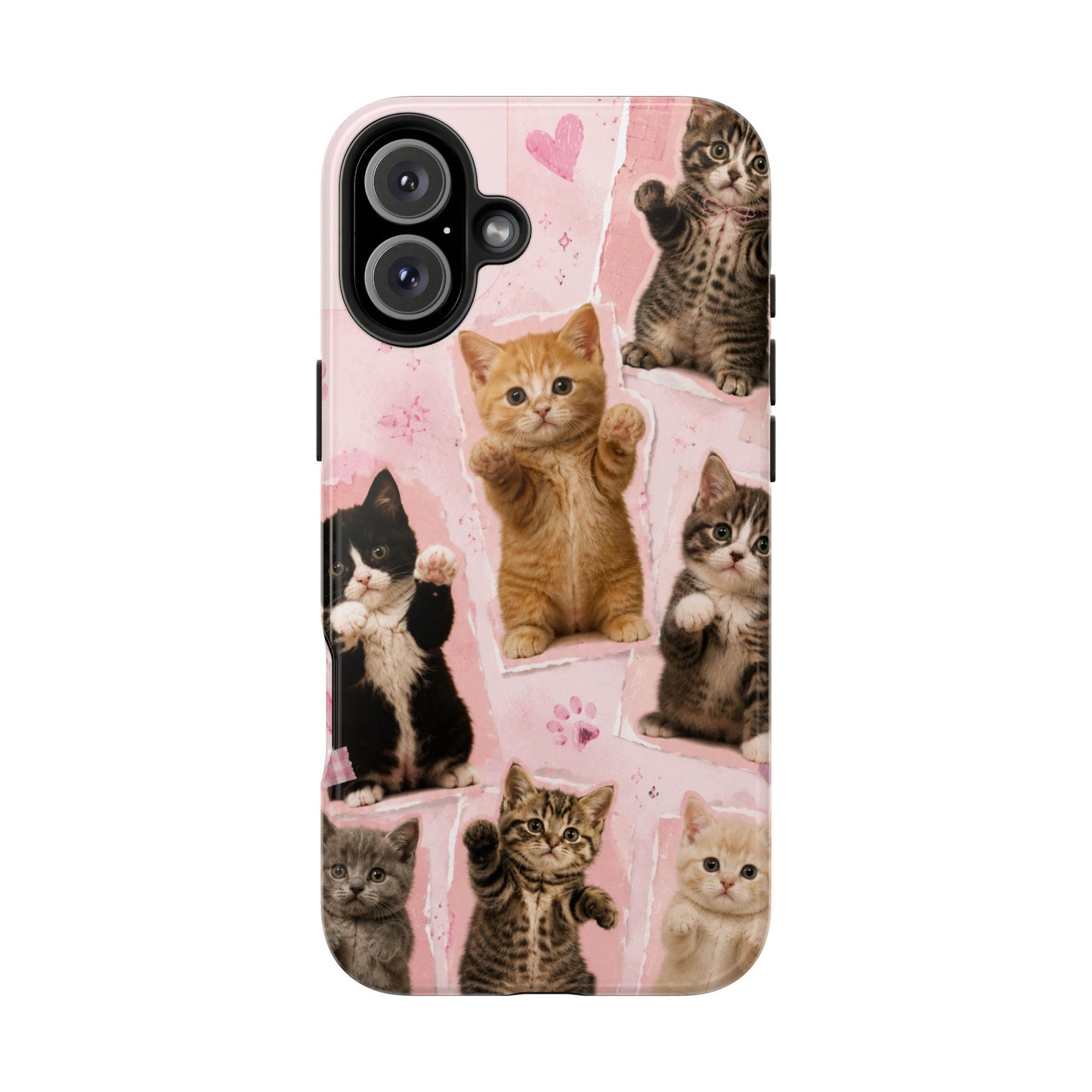 Cute Kittens Tough Phone Case — Pink Paw Print Protective Phone Cover