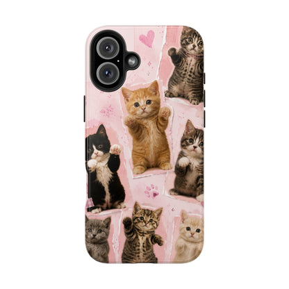 Cute Kittens Tough Phone Case — Pink Paw Print Protective Phone Cover
