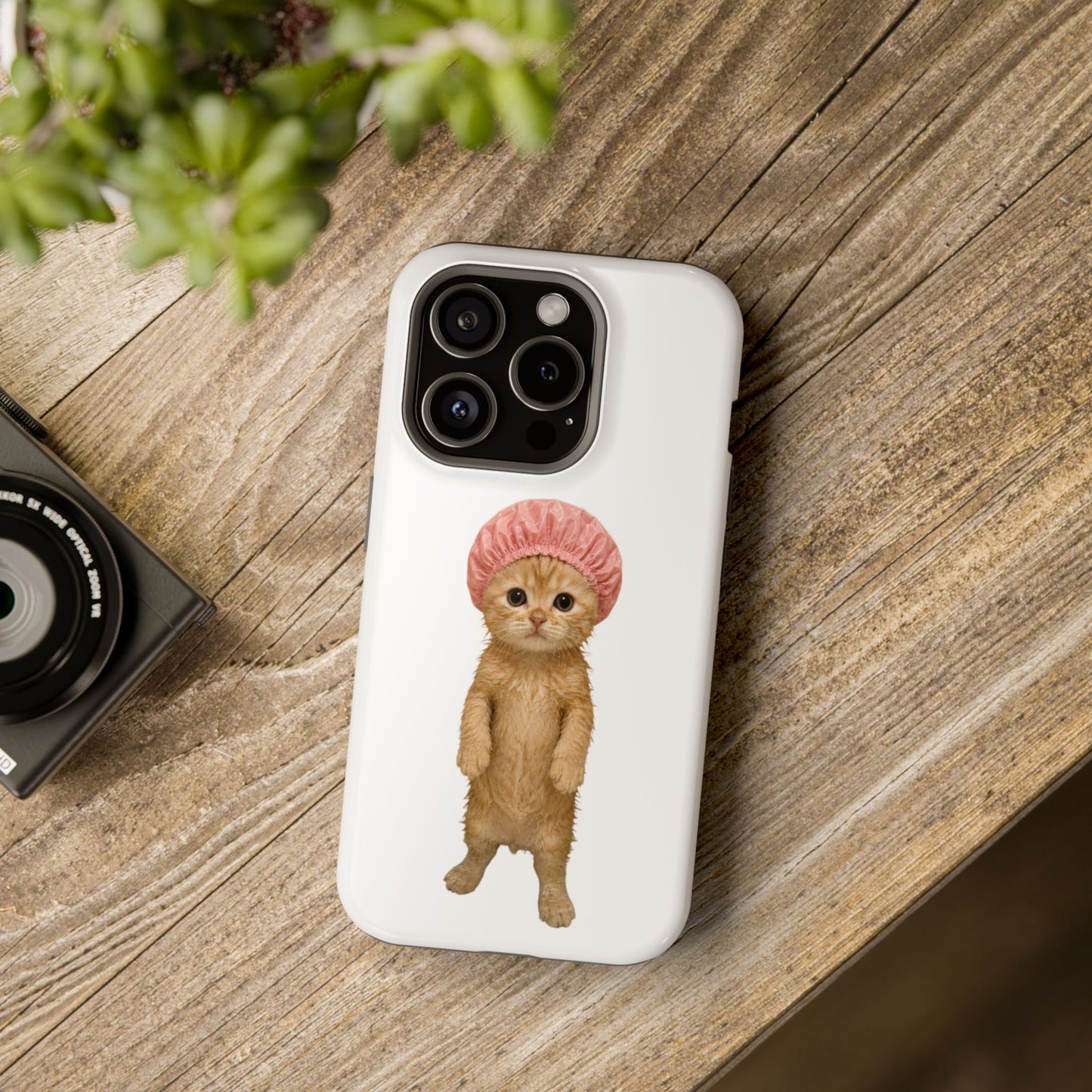 Cute Kitten in Shower Cap Magnetic Impact-Resistant Phone Case