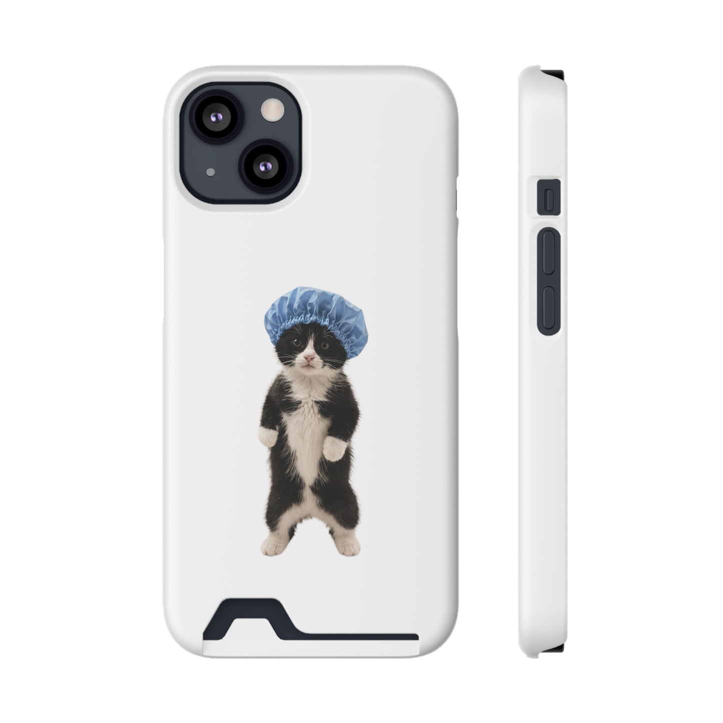 Cute Cat in Shower Cap Slim Phone Case with Card Holder