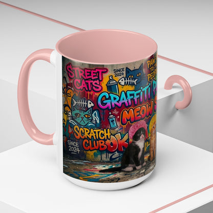 Graffiti Meow Squad Accent Coffee Mug — Cute Kittens ‘Purr-ject’ Street Art Design (11/15oz)
