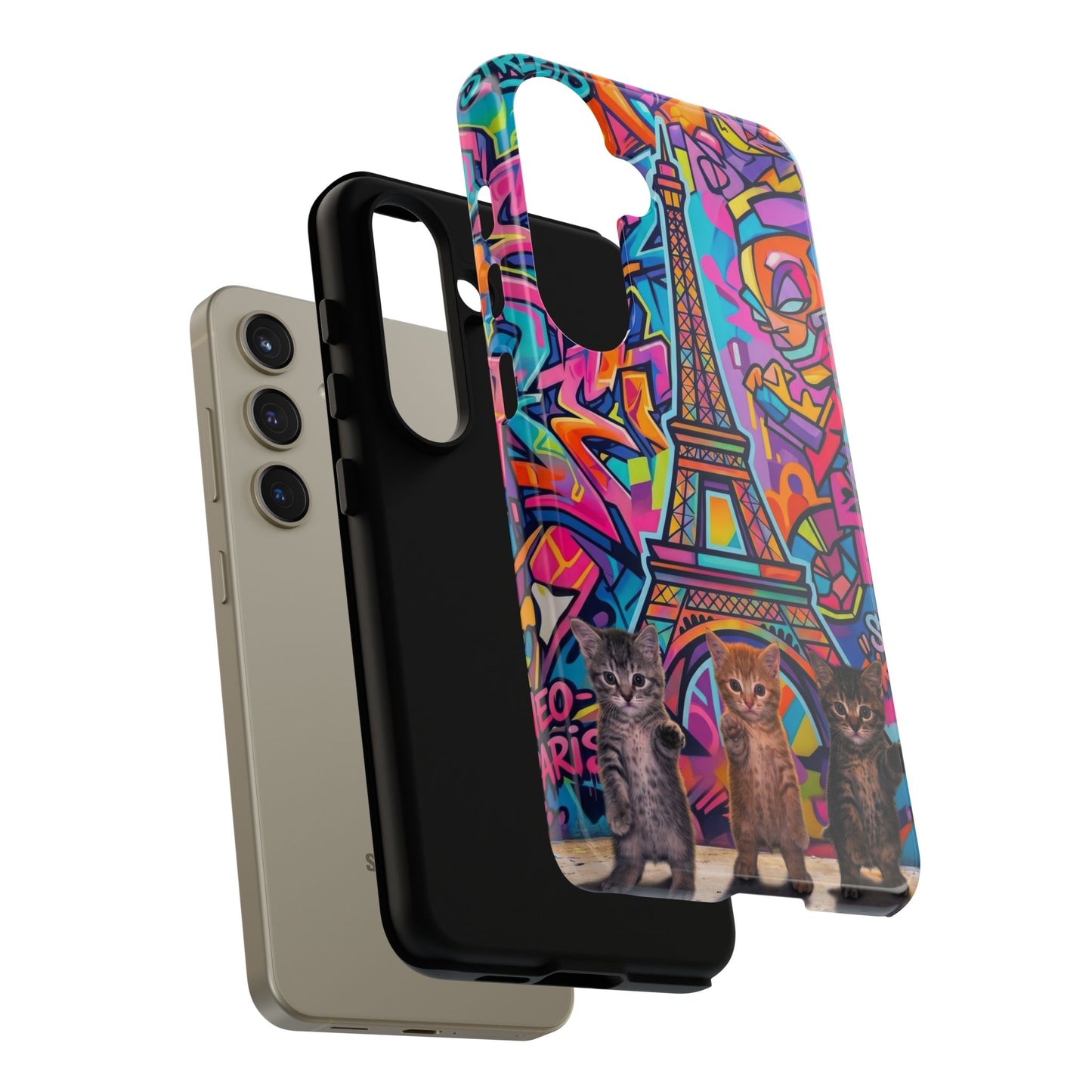 Cat Graffiti Eiffel Phone Case — Colorful Urban Parisian iPhone Cover