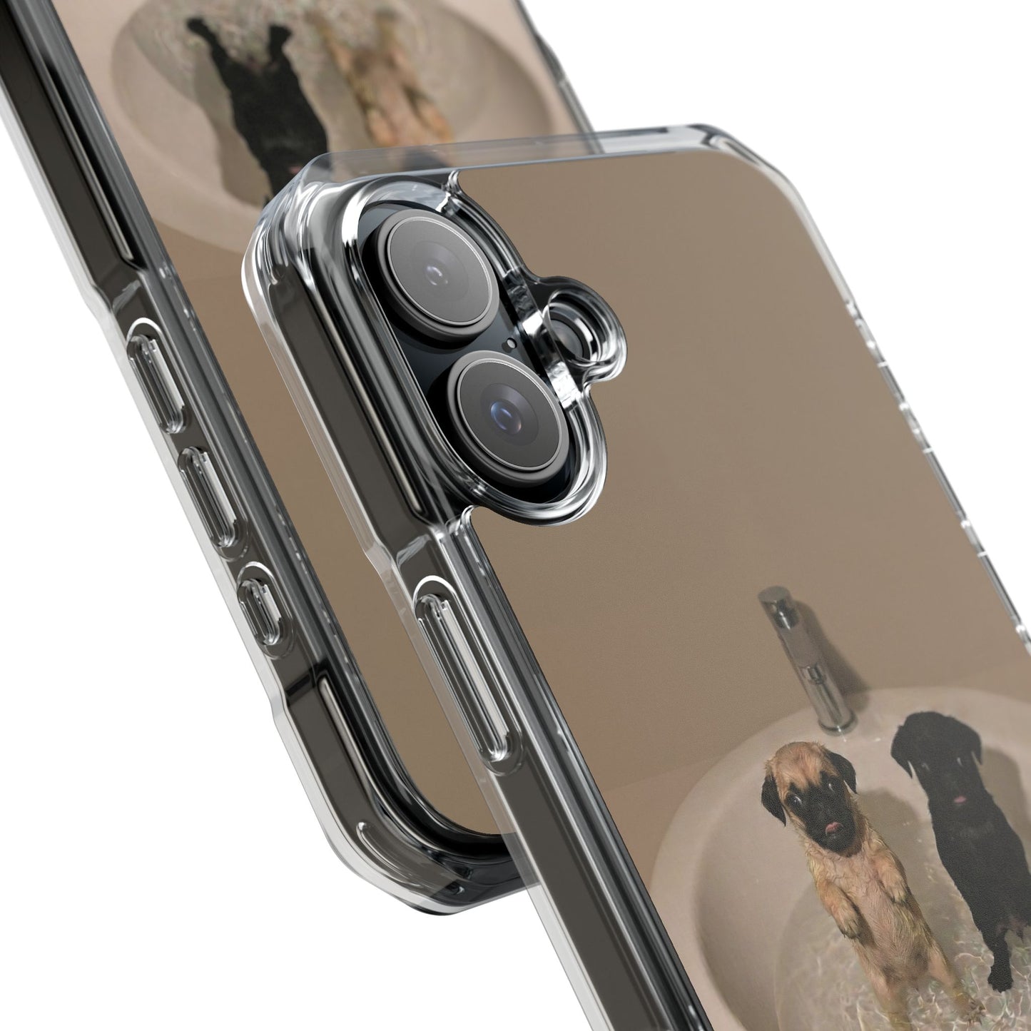 Clear Magnetic Phone Case – Cute Pups in Sink Photo Design