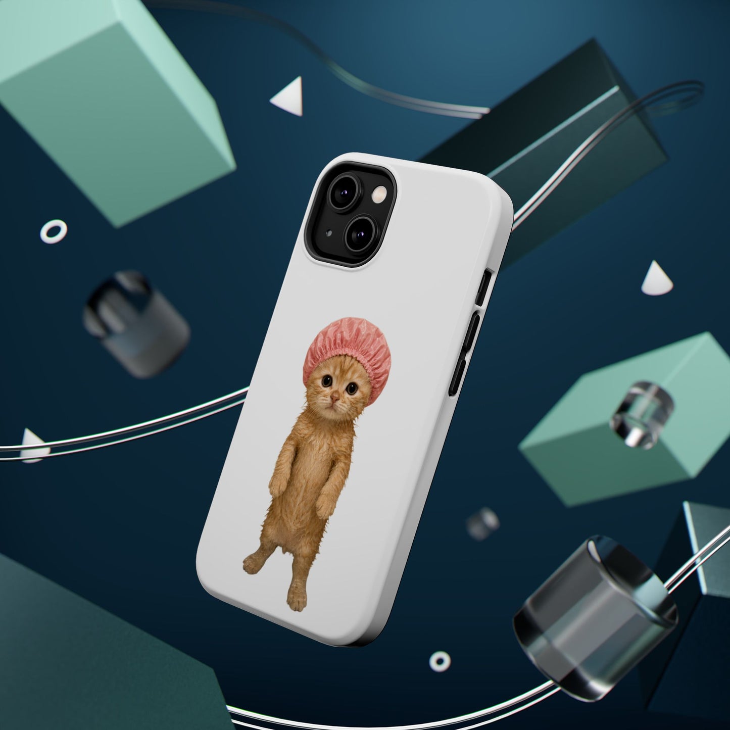 Cute Kitten in Shower Cap Magnetic Impact-Resistant Phone Case