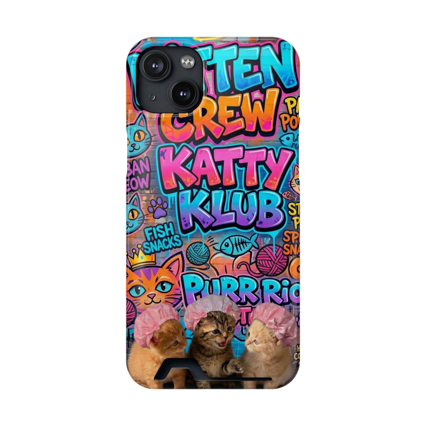 Cat Crew Katty Klub Phone Card Case — Cute Graffiti Kitten Wallet Phone Case