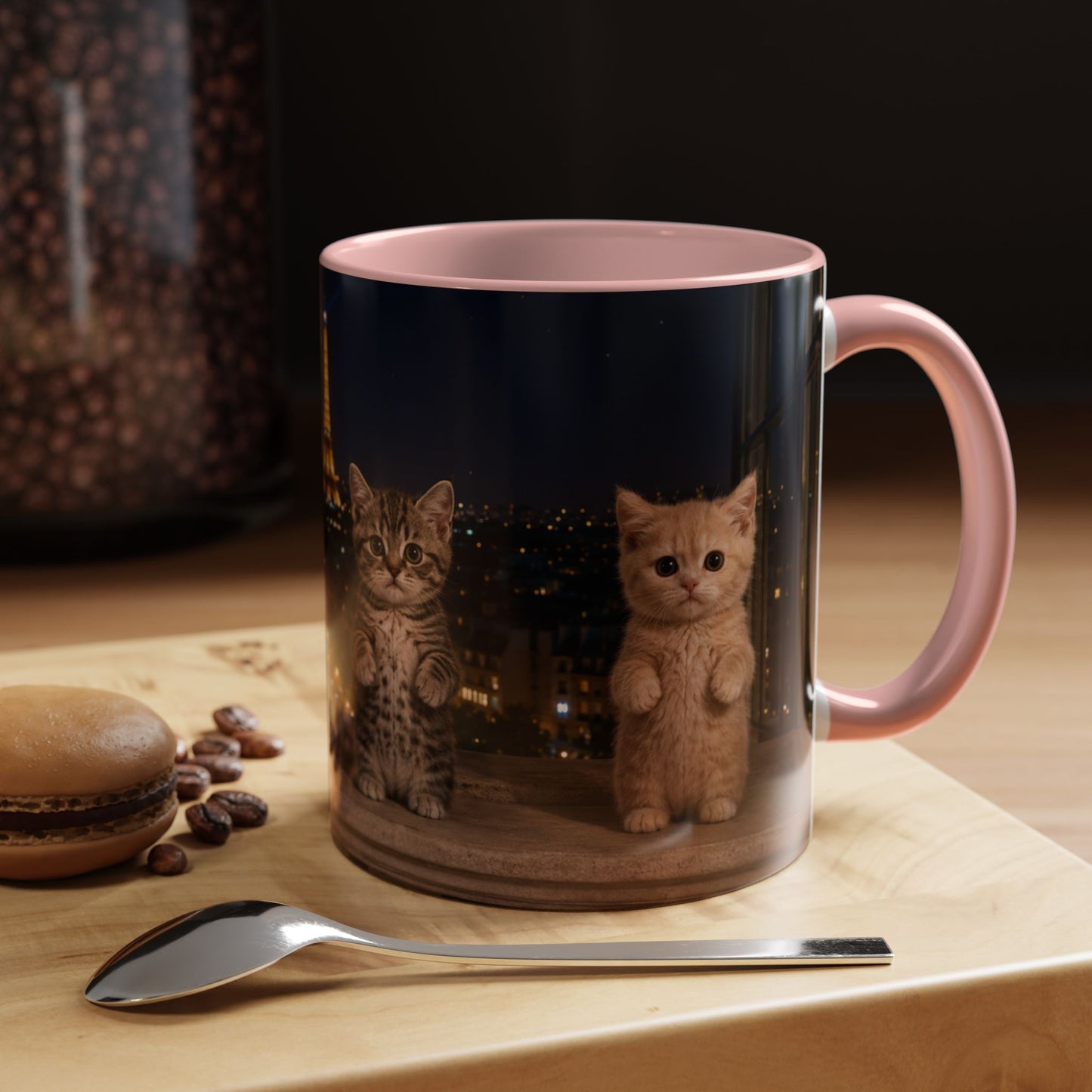 Paris Kittens Coffee Mug — Cute Cat Nightscape Accent Mug (11/15 oz)