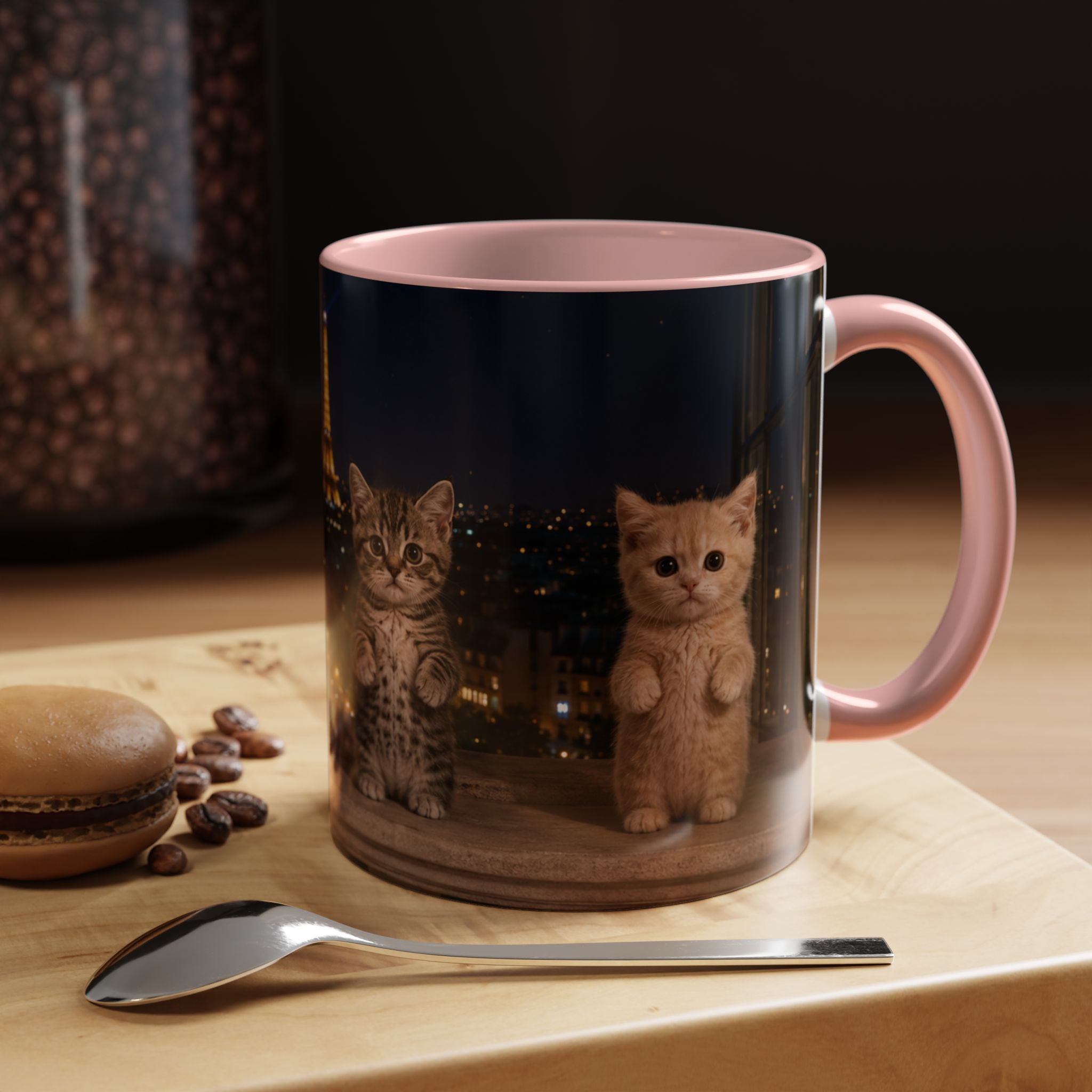 Paris Kittens Coffee Mug — Cute Cat Nightscape Accent Mug (11/15 oz)