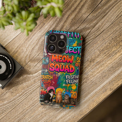 Meow Squad Graffiti Phone Case — Colorful Cat Crew Slim Case