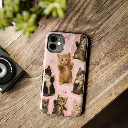Cute Kittens Tough Phone Case — Pink Paw Print Protective Phone Cover