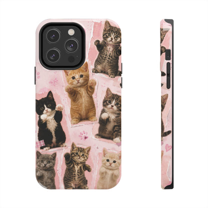 Cute Kittens Tough Phone Case — Pink Paw Print Protective Phone Cover