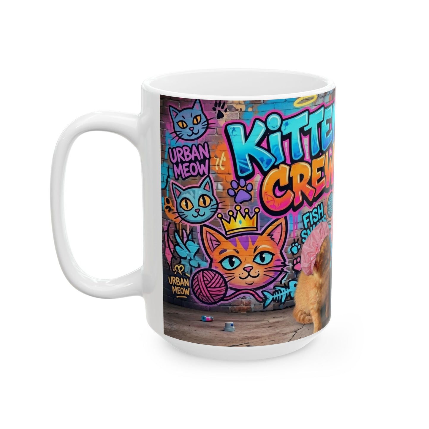 Kitten Crew Ceramic Mug — Colorful Street Art Cat Design (11oz/15oz)