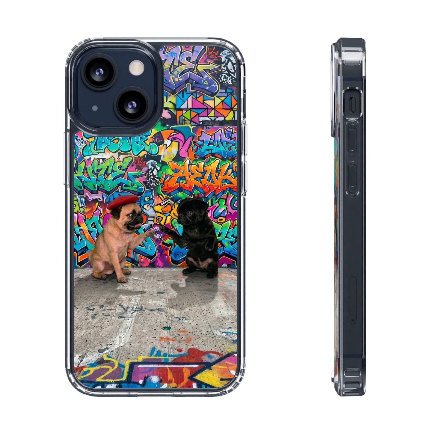 Clear Phone Case — Colorful Graffiti Pugs Design