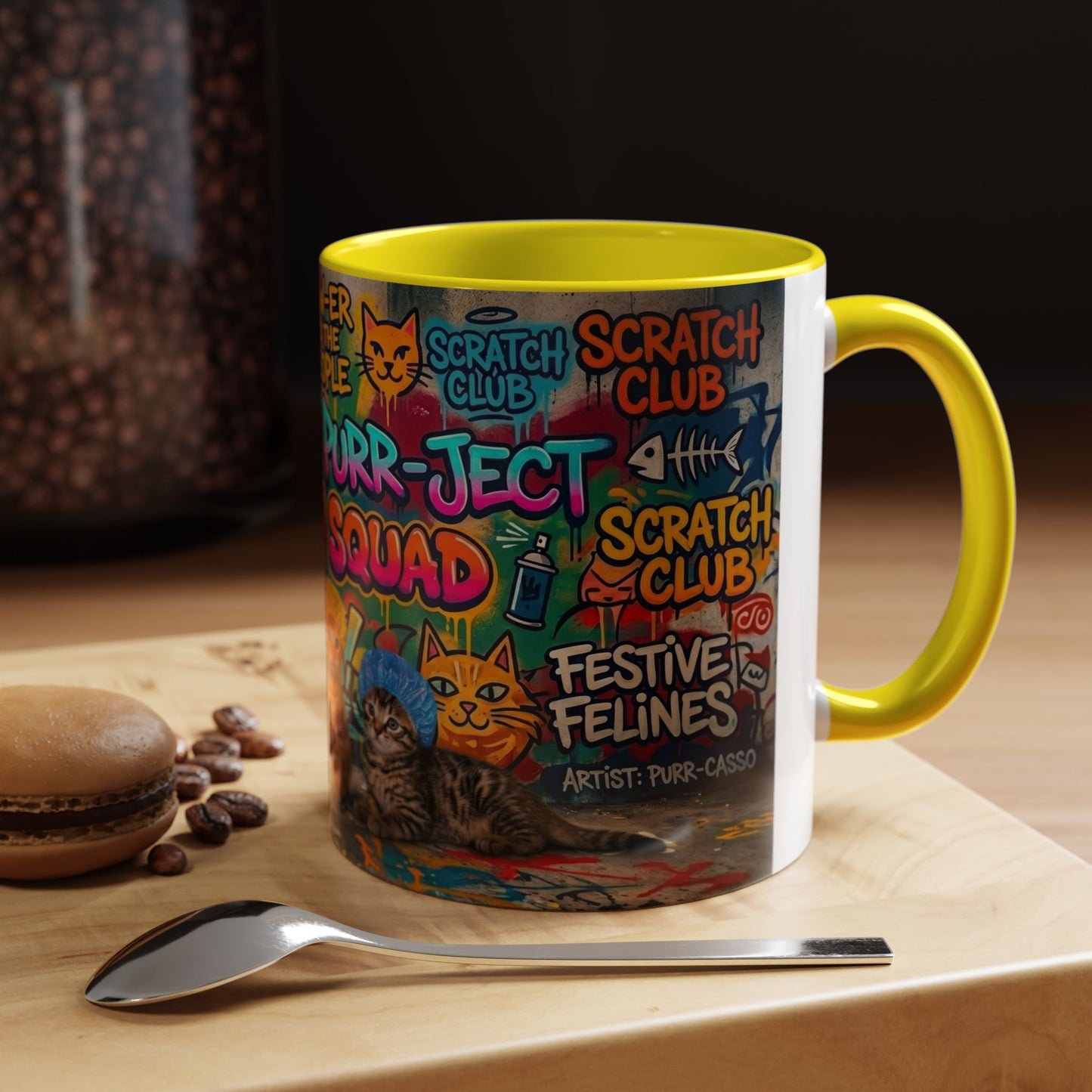 Graffiti Meow Squad Accent Coffee Mug — Cute Kittens ‘Purr-ject’ Street Art Design (11/15oz)