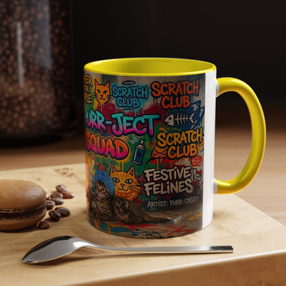 Graffiti Meow Squad Accent Coffee Mug — Cute Kittens ‘Purr-ject’ Street Art Design (11/15oz)