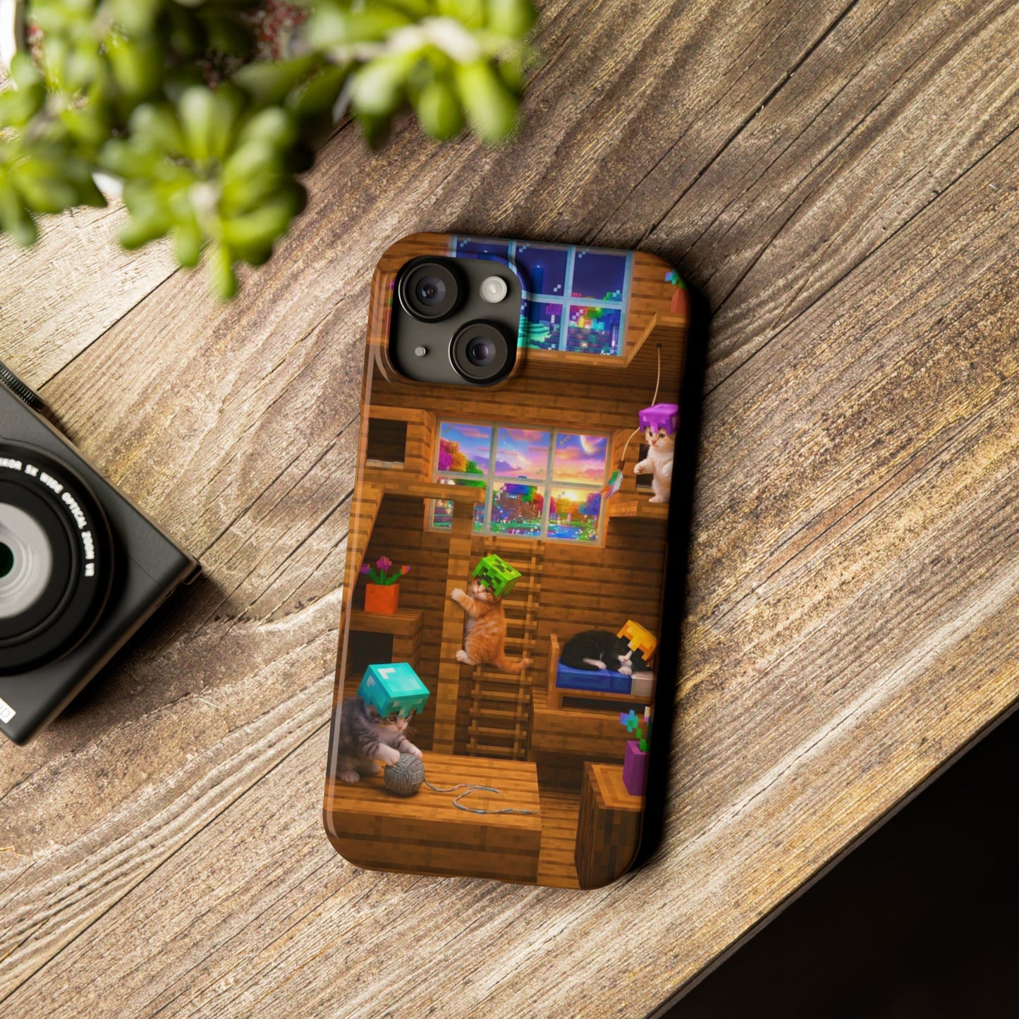 Minecraft Cozy Treehouse Slim Phone Case — Gamer Pixel Cabin Design