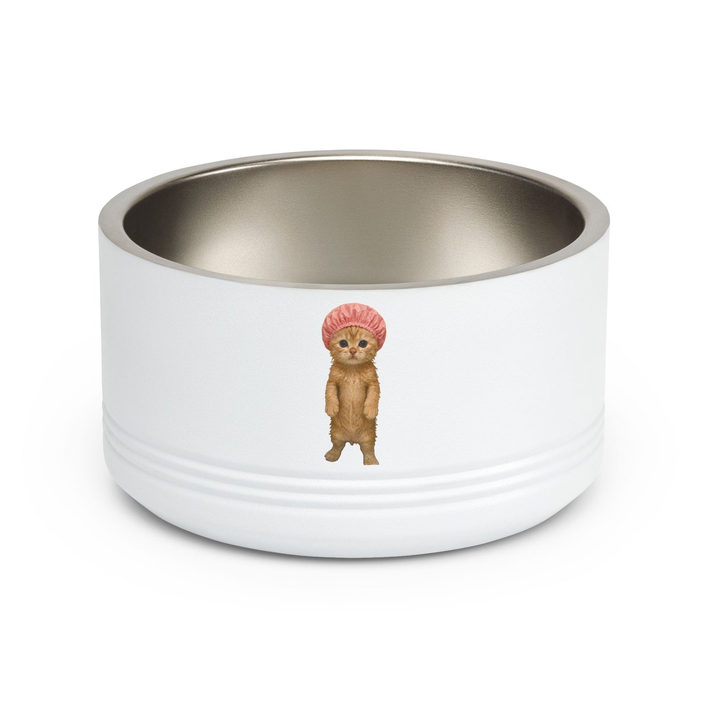 Cute Cat in Shower Cap Stainless Steel  Pet Bowl 18oz