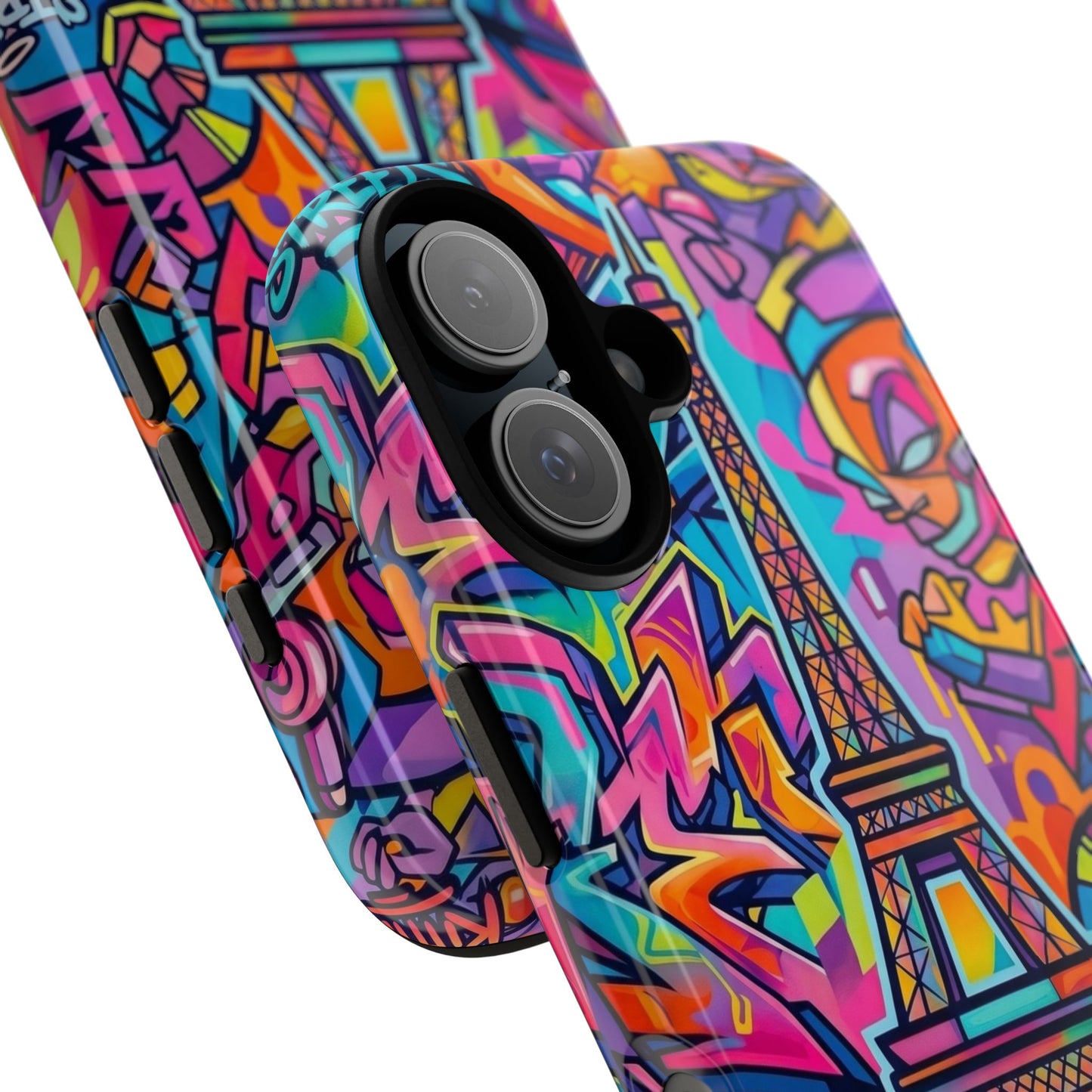 Cat Graffiti Eiffel Phone Case — Colorful Urban Parisian iPhone Cover