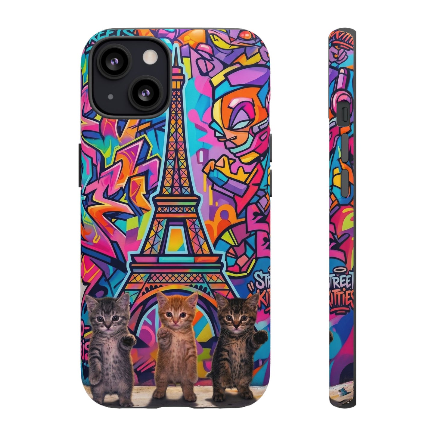 Cat Graffiti Eiffel Phone Case — Colorful Urban Parisian iPhone Cover