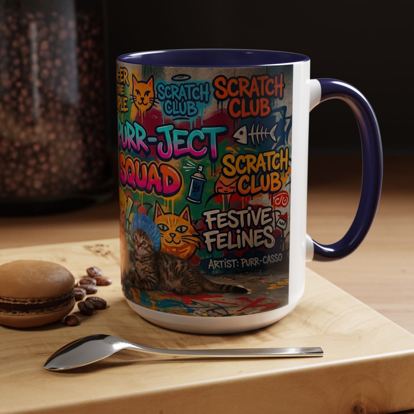 Graffiti Meow Squad Accent Coffee Mug — Cute Kittens ‘Purr-ject’ Street Art Design (11/15oz)