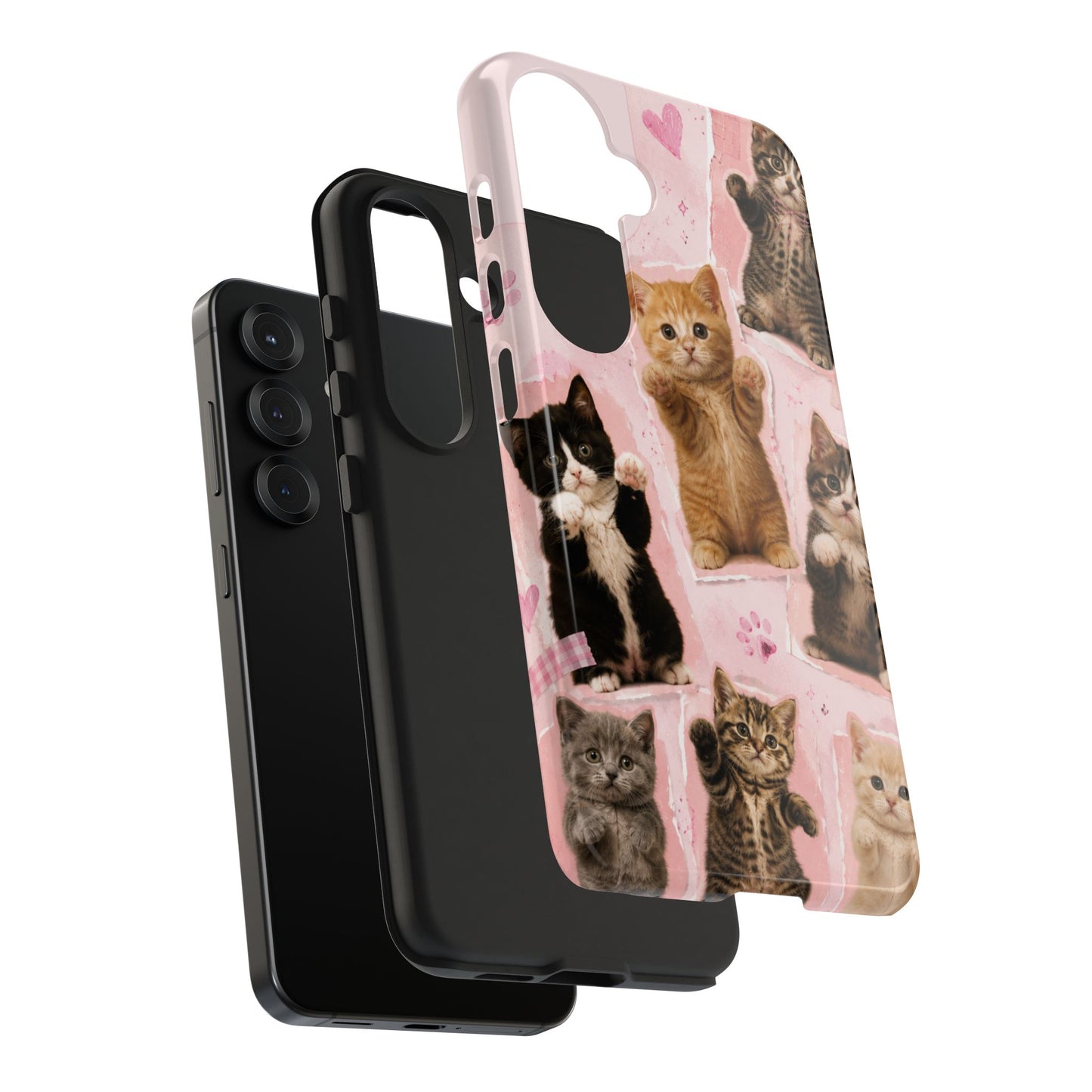 Cute Kittens Tough Phone Case — Pink Paw Print Protective Phone Cover