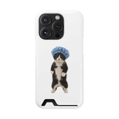 Cute Cat in Shower Cap Slim Phone Case with Card Holder