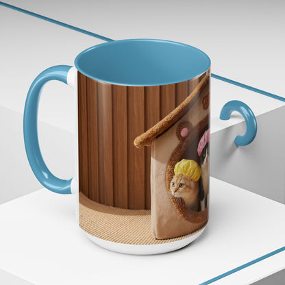 Cute Kittens in Shower Caps Accent Coffee Mug — Pink Interior 11/15oz